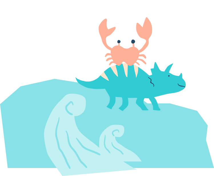 カニと恐竜のイラスト